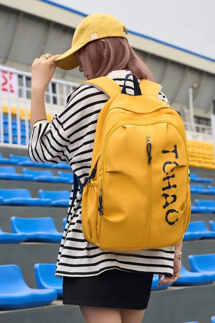 Tas Ransel Wanita Bahan Oxford Polos Warna Kuning Bentuk Kotak Tali Lebar Grosir Import