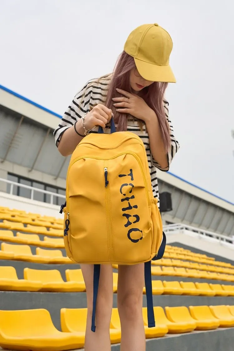 Tas Ransel Wanita Bahan Oxford Polos Warna Kuning Bentuk Kotak Tali Lebar Grosir Import
