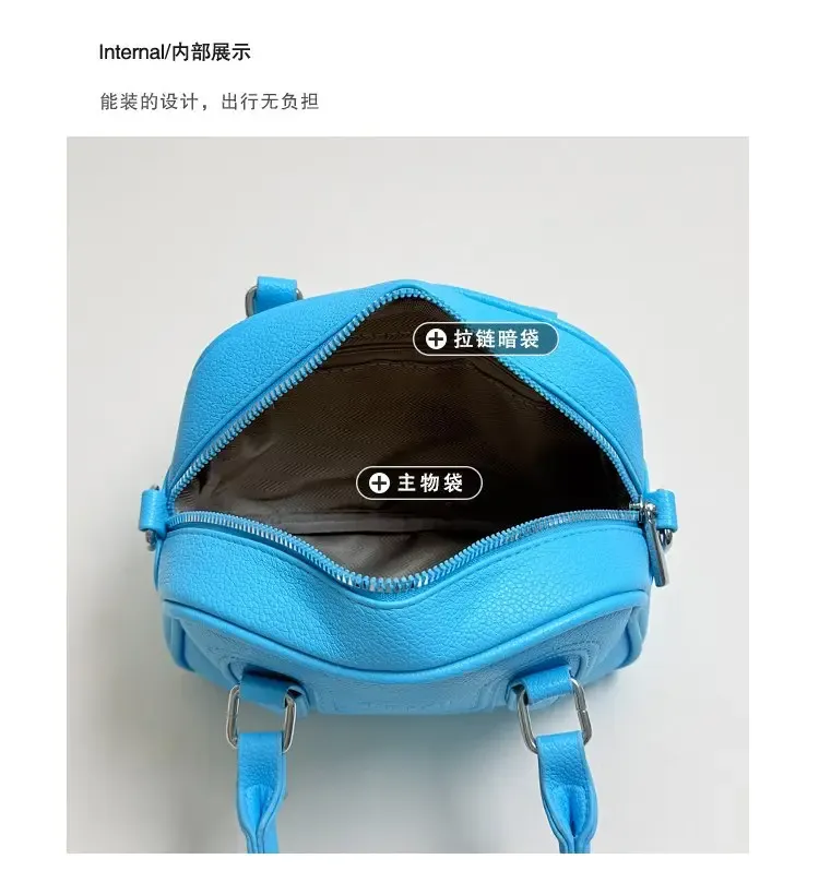 Tas Selempang Wanita Bahan PU Sintetis Polos Warna Biru Bentuk Kotak Tali Resleting Grosir