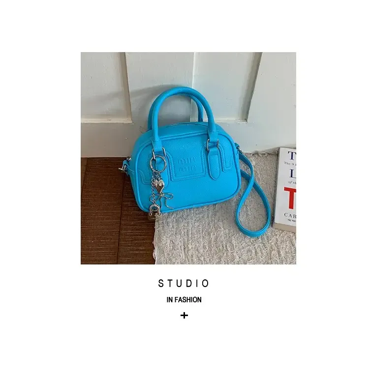 Tas Selempang Wanita Bahan PU Sintetis Polos Warna Biru Bentuk Kotak Tali Resleting Grosir