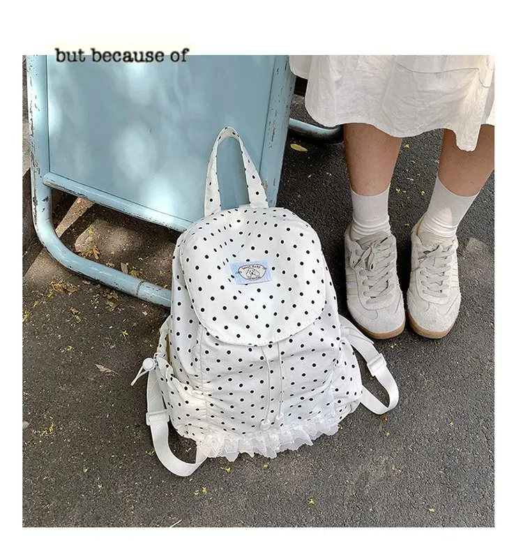Tas Ransel Wanita Bahan Nylon Motif Polkadot Warna Hitam Bentuk Kotak Tali Grosir Import