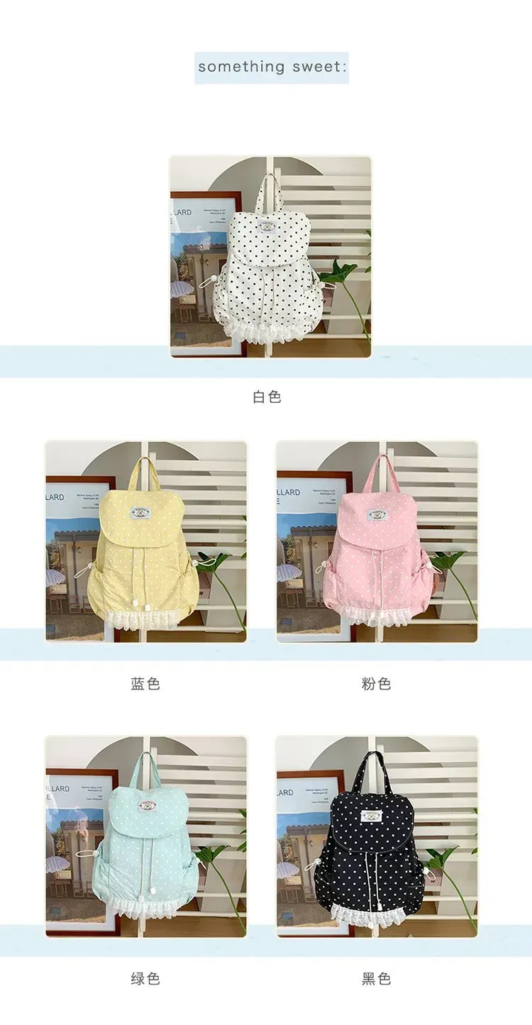 Tas Ransel Wanita Bahan Nylon Motif Polkadot Warna Hitam Bentuk Kotak Tali Grosir Import