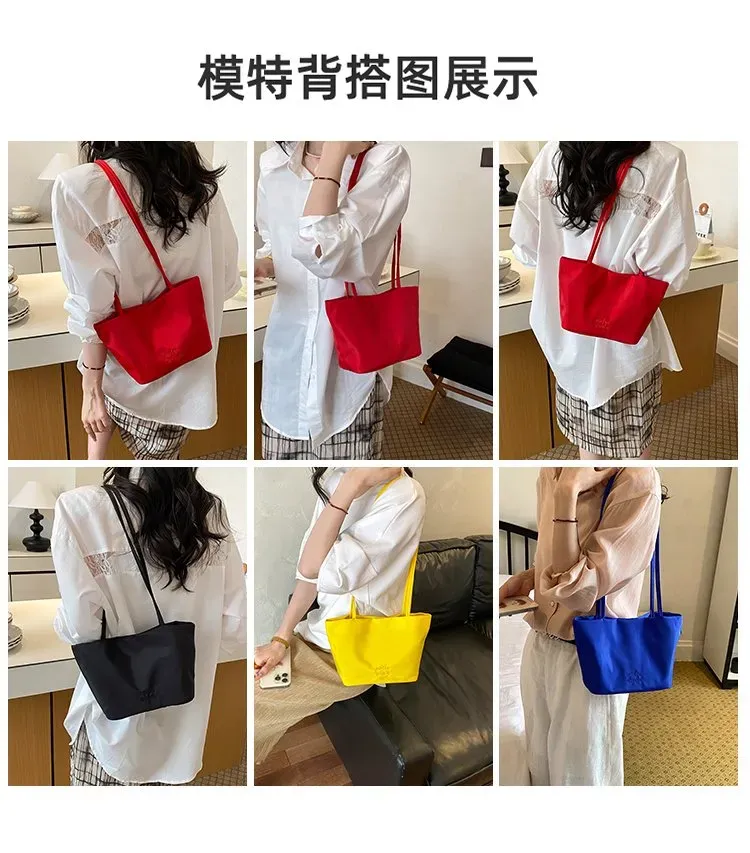 Tas Selempang Wanita Bahan Nylon Polos Warna Hitam Bentuk Kotak Tali Serut Casual Grosir Import