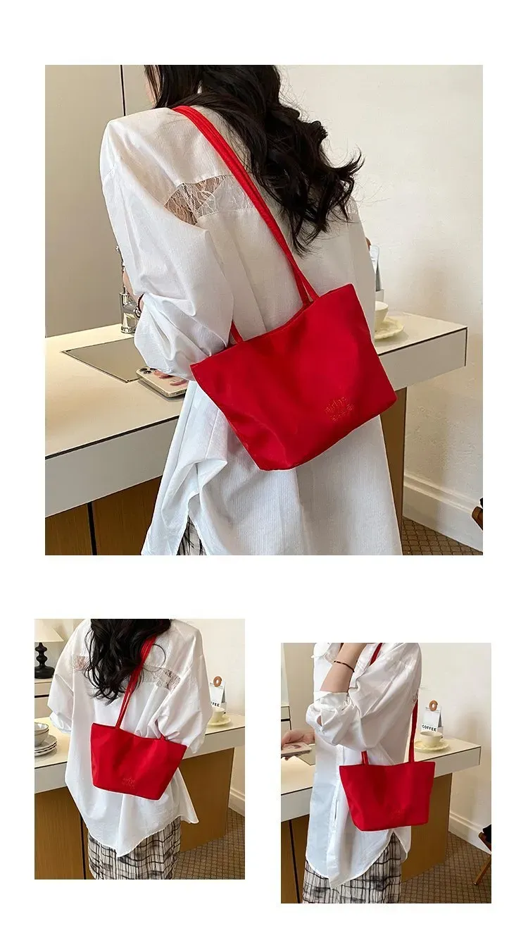 Tas Selempang Wanita Bahan Nylon Polos Warna Hitam Bentuk Kotak Tali Serut Casual Grosir Import