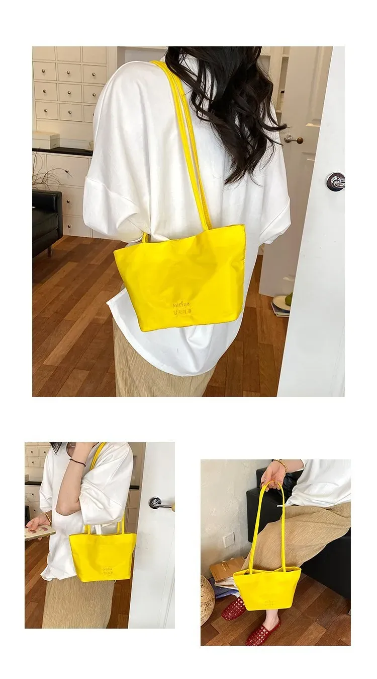 Tas Selempang Wanita Bahan Nylon Polos Warna Hitam Bentuk Kotak Tali Serut Casual Grosir Import