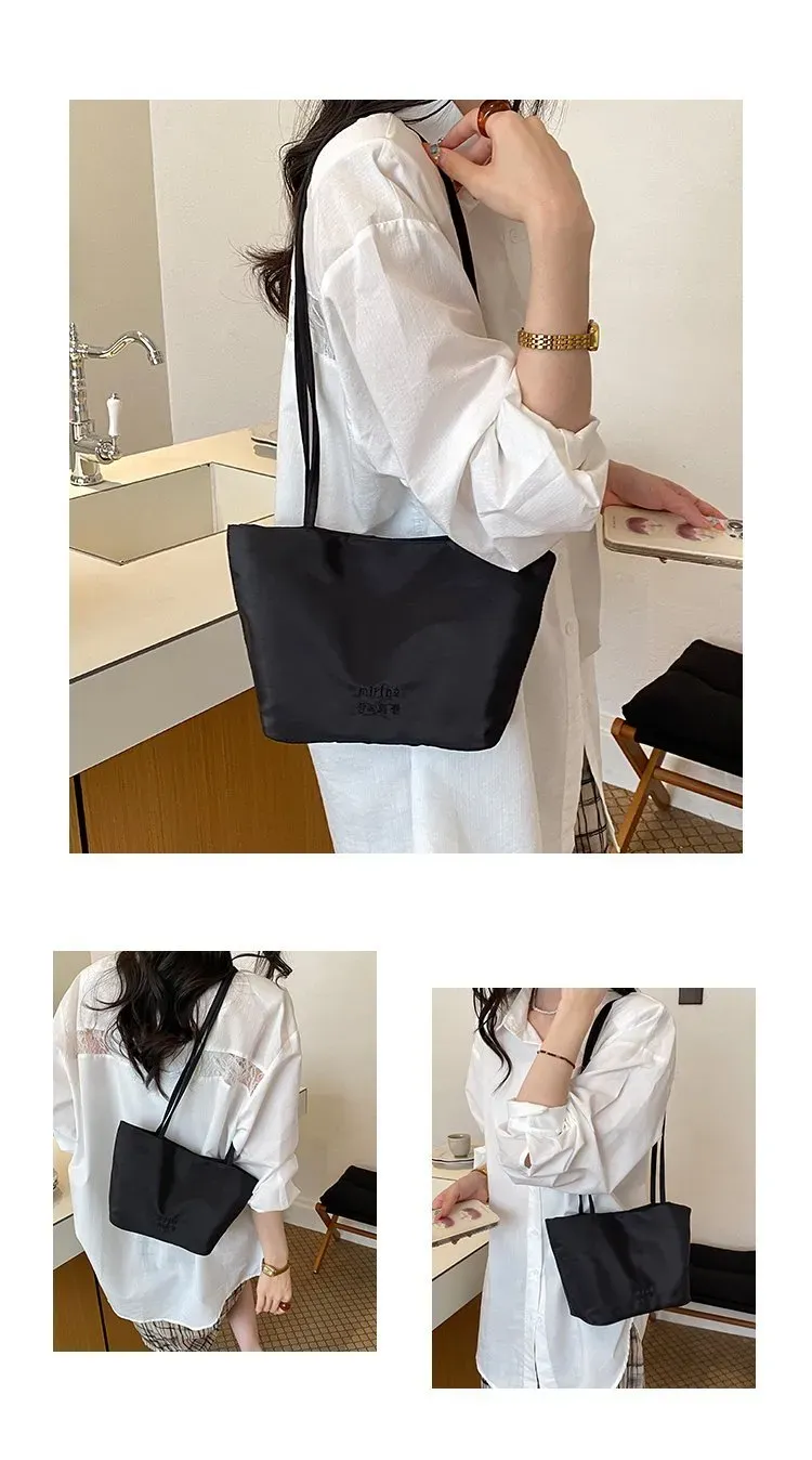 Tas Selempang Wanita Bahan Nylon Polos Warna Hitam Bentuk Kotak Tali Serut Casual Grosir Import