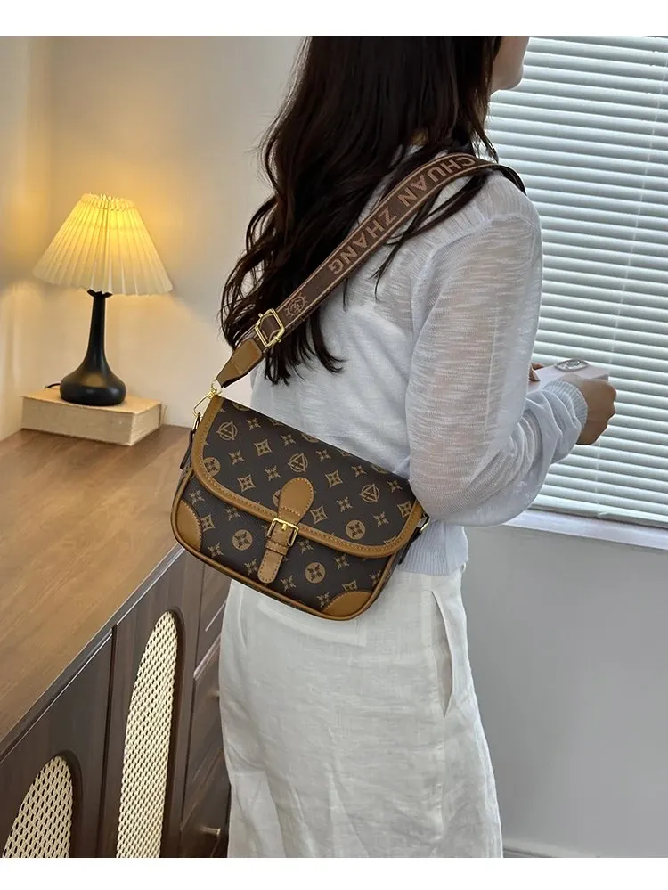 Tas Selempang Wanita Bahan PU Sintetis Motif Print Bentuk Kotak Tali Lebar Grosir Import