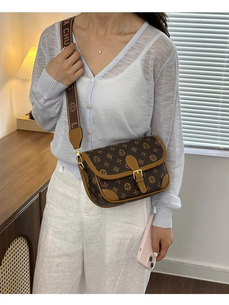 Tas Selempang Wanita Bahan PU Sintetis Motif Print Bentuk Kotak Tali Lebar Grosir Import
