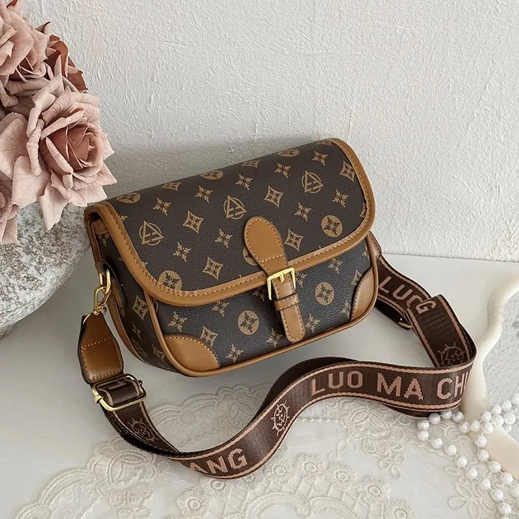 Tas Selempang Wanita Bahan PU Sintetis Motif Print Bentuk Kotak Tali Lebar Grosir Import