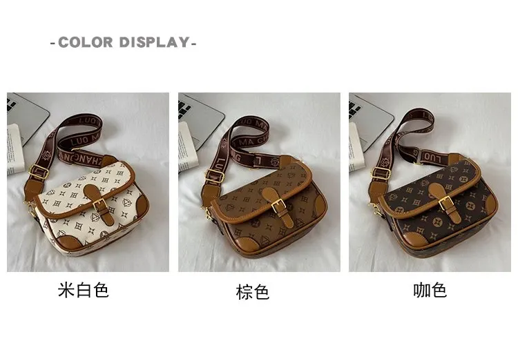Tas Selempang Wanita Bahan PU Sintetis Motif Print Bentuk Kotak Tali Lebar Grosir Import