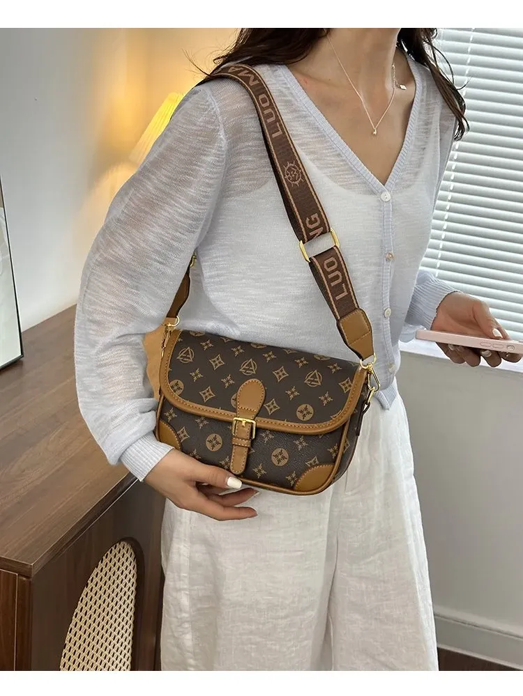 Tas Selempang Wanita Bahan PU Sintetis Motif Print Bentuk Kotak Tali Lebar Grosir Import