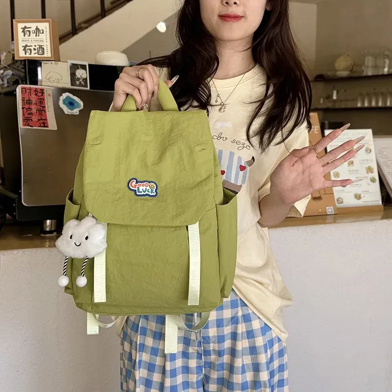Tas Ransel Wanita Bahan Nylon Polos Warna Pink Bentuk Kotak Tali Panjang Grosir Import