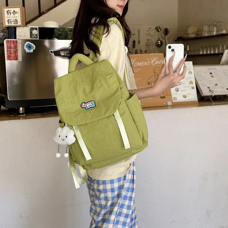 Tas Ransel Wanita Bahan Nylon Polos Warna Pink Bentuk Kotak Tali Panjang Grosir Import