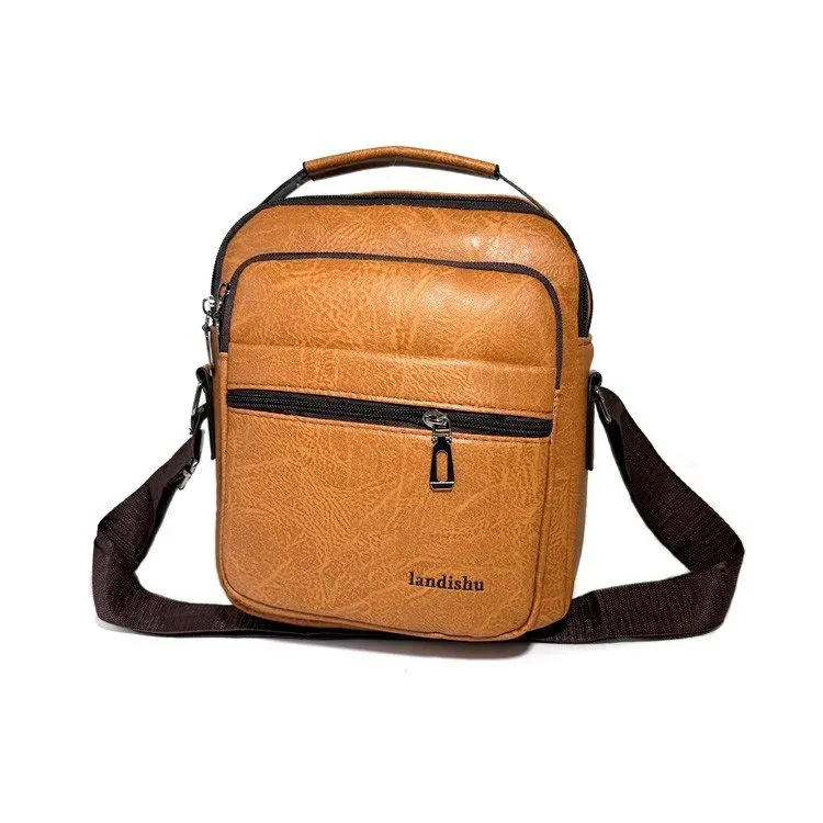 Tas Selempang Pria Bahan PU Sintetis Polos Warna Hitam Bentuk Kotak Tali Lebar Grosir Import