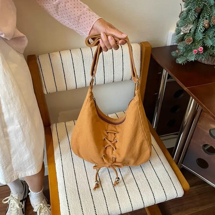 Tas Selempang Wanita Bahan PU Sintetis Polos Warna Merah Bentuk Crescent Tali Grosir Import