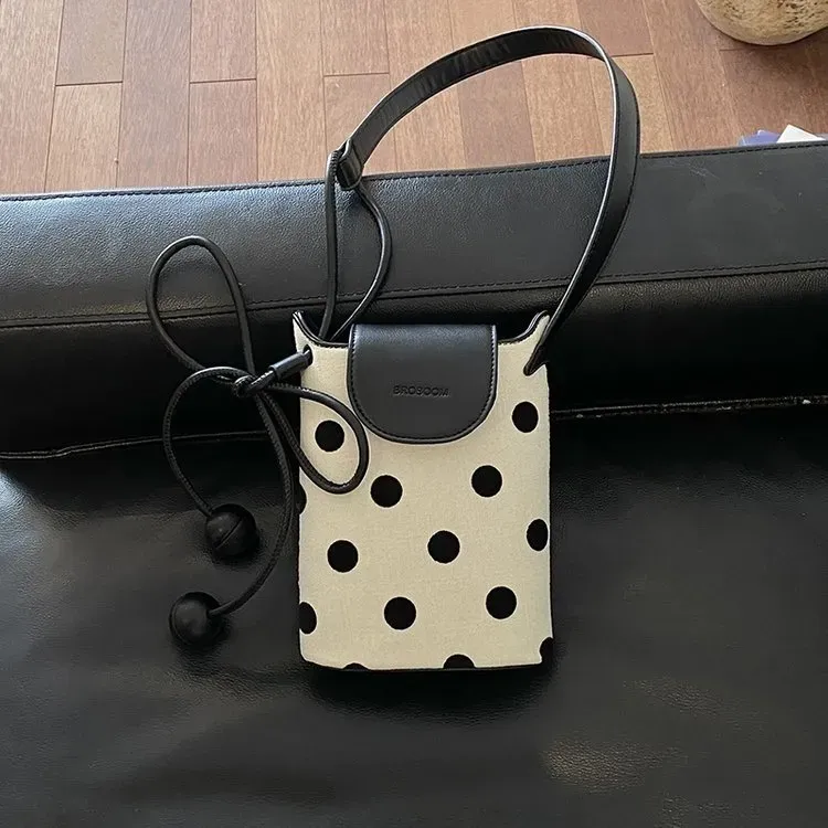 Tas Selempang Wanita Bahan PU Sintetis Motif Polkadot Warna Hitam Bentuk Kotak untuk Reseller