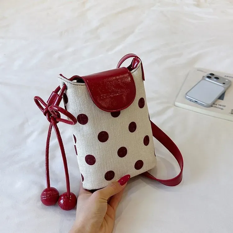 Tas Selempang Wanita Bahan PU Sintetis Motif Polkadot Warna Hitam Bentuk Kotak untuk Reseller