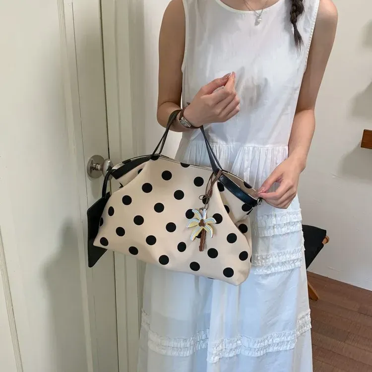 Tas Selempang Wanita Bahan PU Sintetis Motif Polkadot Warna Hitam Bentuk Kotak Harga Grosir