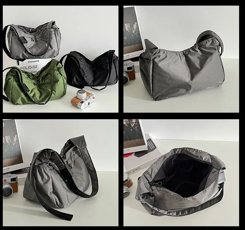 Tas Selempang Wanita Bahan PU Sintetis Polos Warna Hitam Model Hobo Tali Lebar untuk Reseller