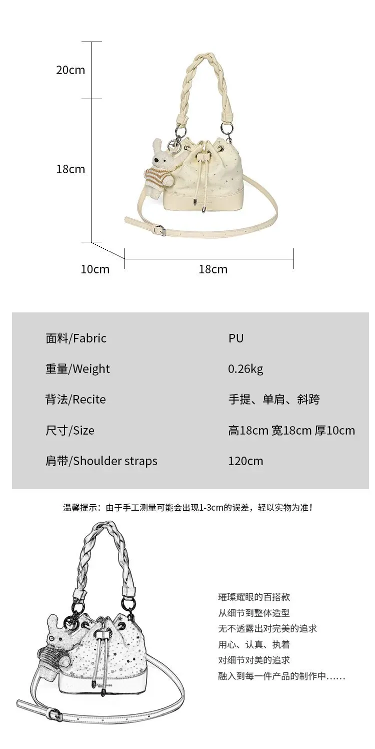 Tas Bucket Wanita Bahan PU Sintetis Motif Print Bentuk Bucket Tali Lebar Grosir Import