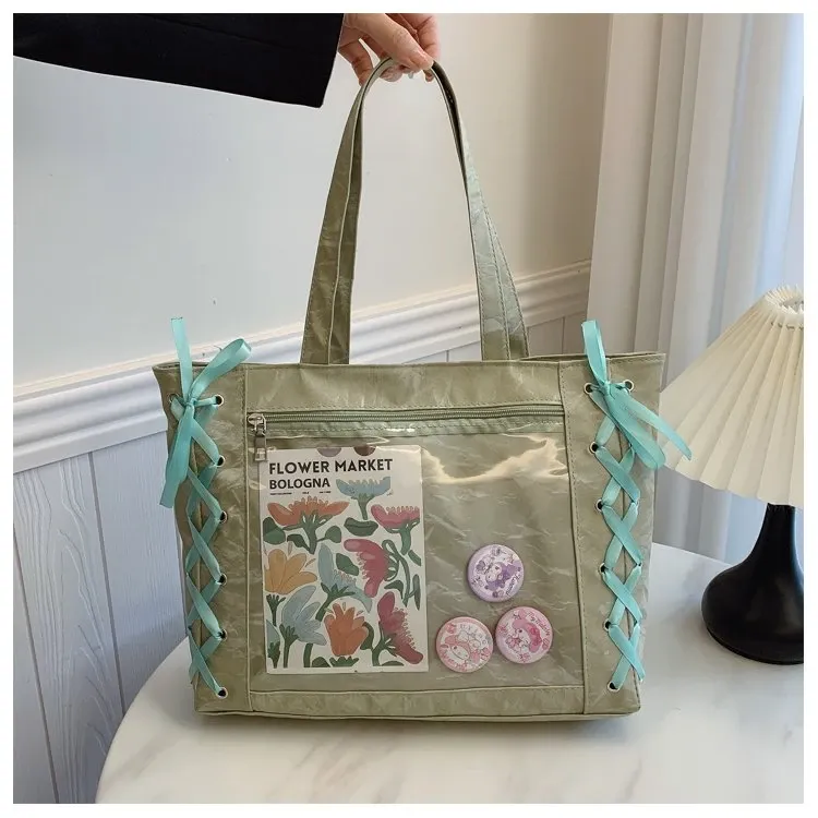 Tas Selempang Wanita Bahan PU Sintetis Motif Print Warna Putih Bentuk Kotak Tali Motif Floral