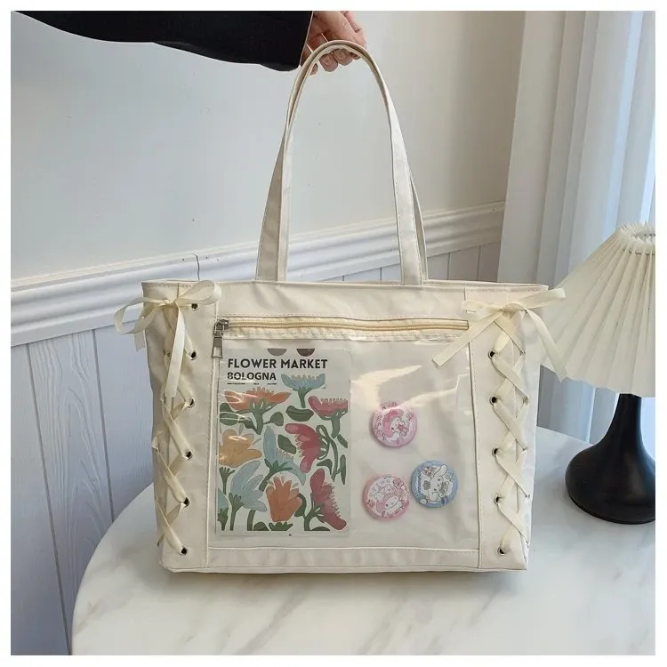 Tas Selempang Wanita Bahan PU Sintetis Motif Print Warna Putih Bentuk Kotak Tali Motif Floral