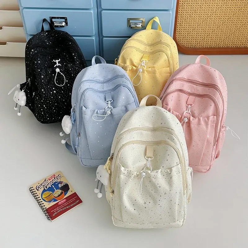 Tas Ransel Wanita Bahan Nylon Motif Print Warna Hitam Bentuk Kotak Tali Panjang