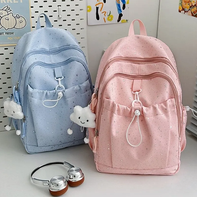 Tas Ransel Wanita Bahan Nylon Motif Print Warna Hitam Bentuk Kotak Tali Panjang