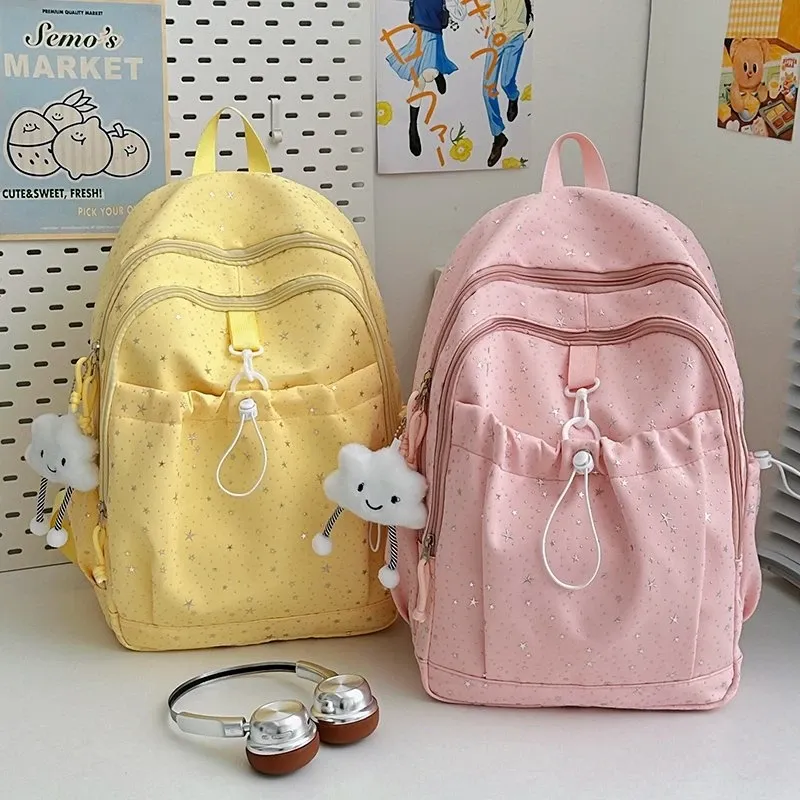Tas Ransel Wanita Bahan Nylon Motif Print Warna Hitam Bentuk Kotak Tali Panjang