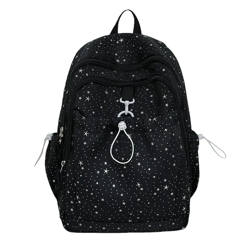 Tas Ransel Wanita Bahan Nylon Motif Print Warna Hitam Bentuk Kotak Tali Panjang