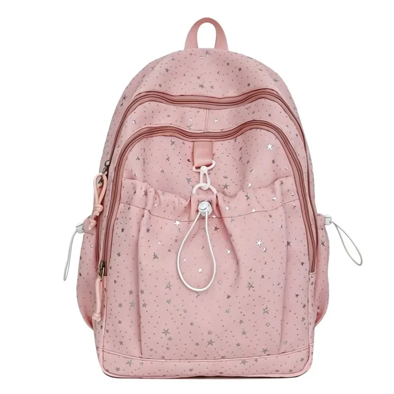 Tas Ransel Wanita Bahan Nylon Motif Print Warna Hitam Bentuk Kotak Tali Panjang