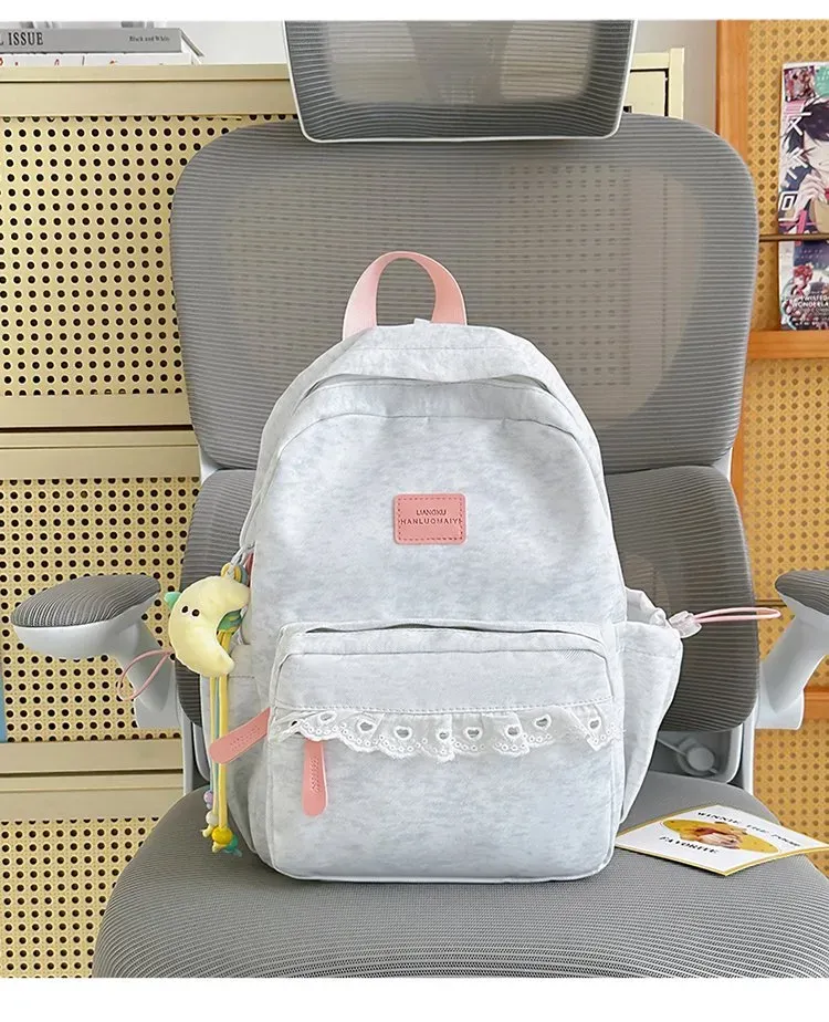 Tas Ransel Wanita Bahan Nylon Polos Warna Abu-Abu Bentuk Kotak Tali Lebar Katalog Grosir