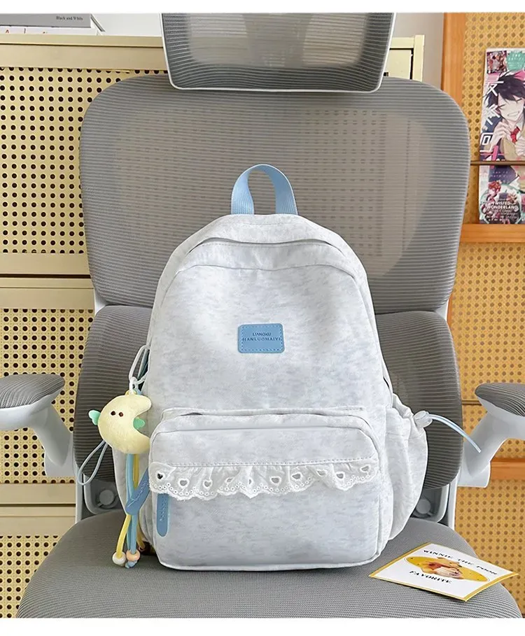 Tas Ransel Wanita Bahan Nylon Polos Warna Abu-Abu Bentuk Kotak Tali Lebar Katalog Grosir