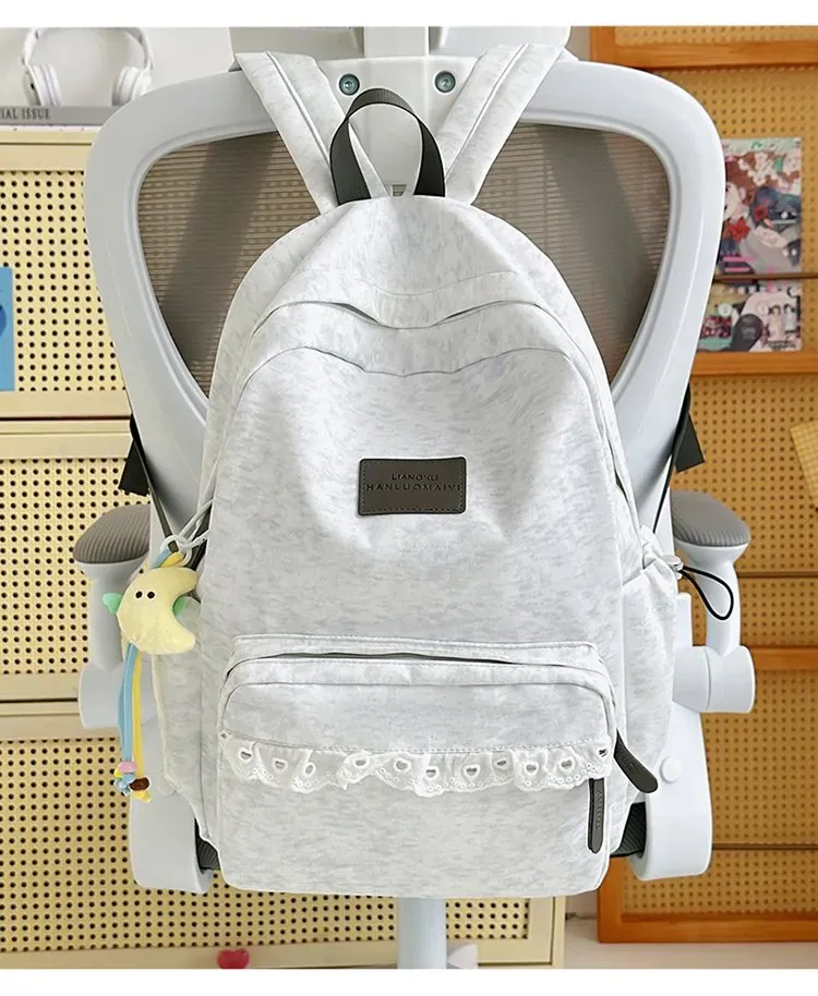 Tas Ransel Wanita Bahan Nylon Polos Warna Abu-Abu Bentuk Kotak Tali Lebar Katalog Grosir
