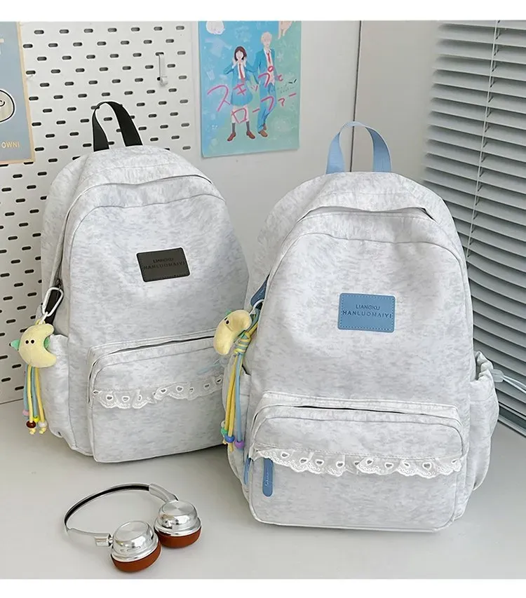 Tas Ransel Wanita Bahan Nylon Polos Warna Abu-Abu Bentuk Kotak Tali Lebar Katalog Grosir