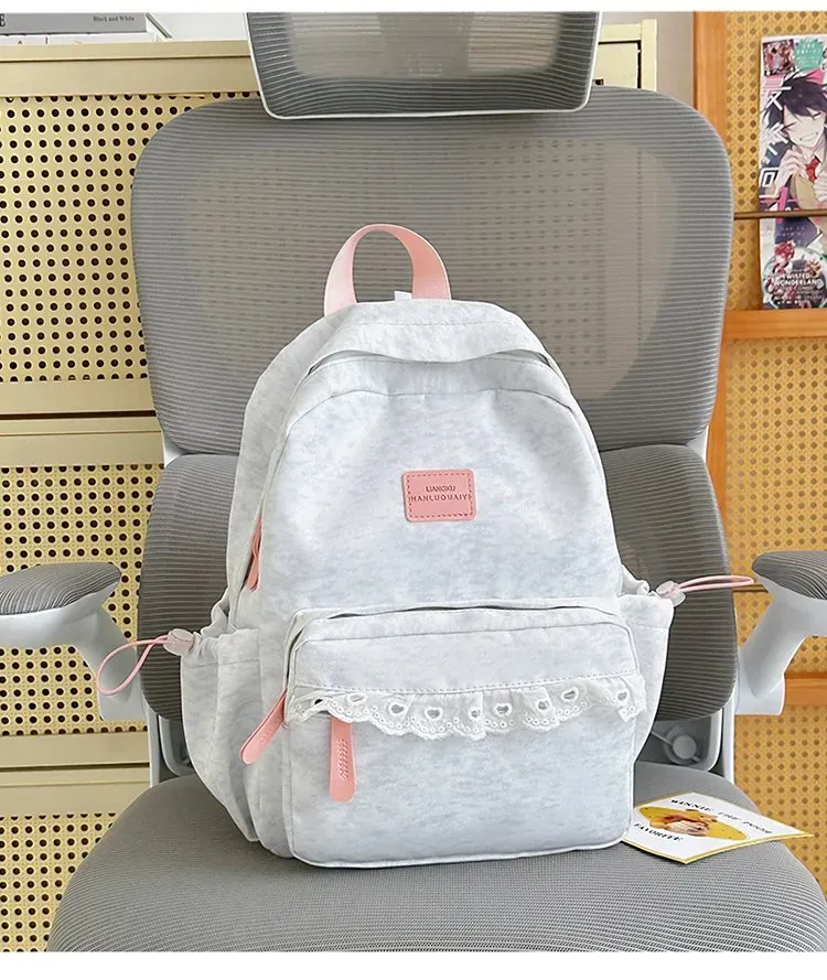 Tas Ransel Wanita Bahan Nylon Polos Warna Abu-Abu Bentuk Kotak Tali Lebar Katalog Grosir