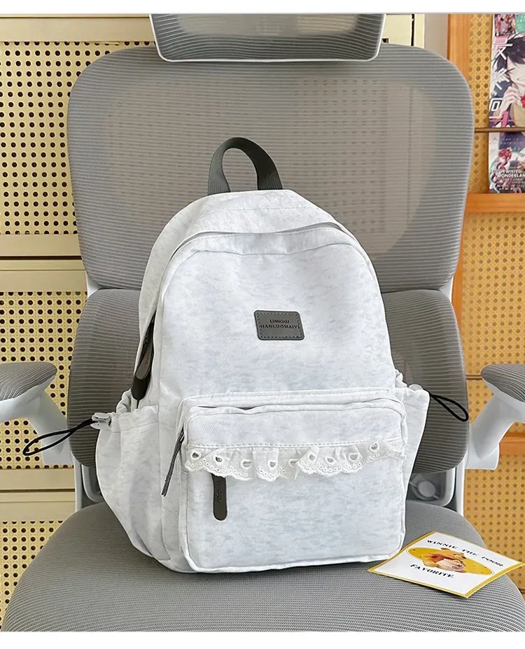 Tas Ransel Wanita Bahan Nylon Polos Warna Abu-Abu Bentuk Kotak Tali Lebar Katalog Grosir