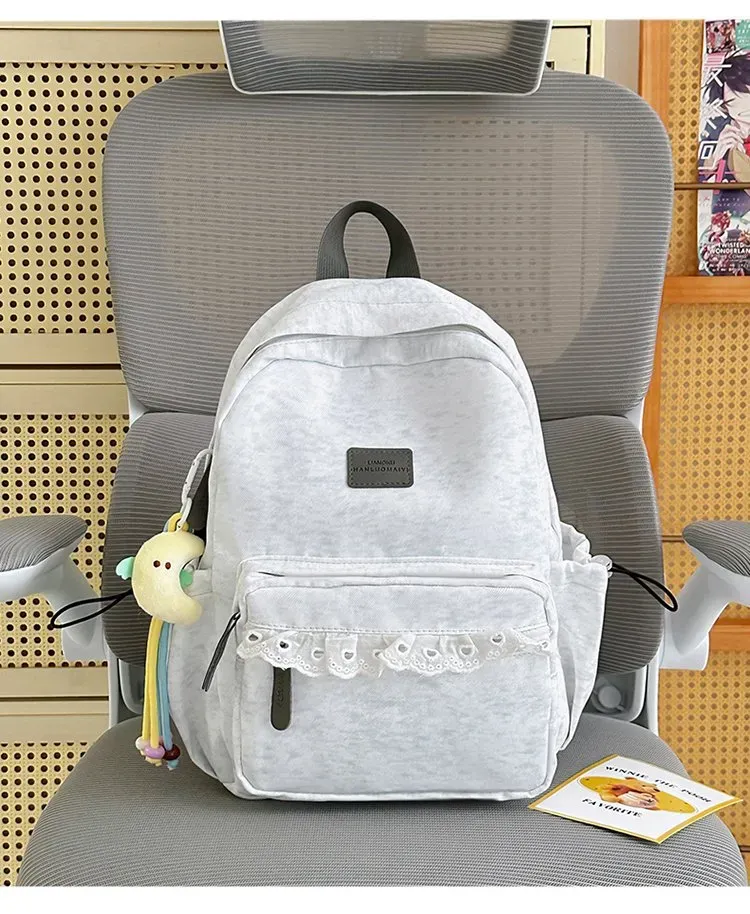 Tas Ransel Wanita Bahan Nylon Polos Warna Abu-Abu Bentuk Kotak Tali Lebar Katalog Grosir