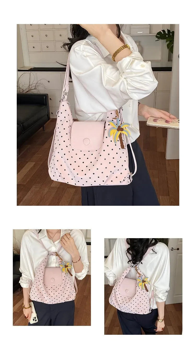 Tas Selempang Wanita Bahan PU Sintetis Motif Polkadot Warna Putih Bentuk Bulat Harga Grosir