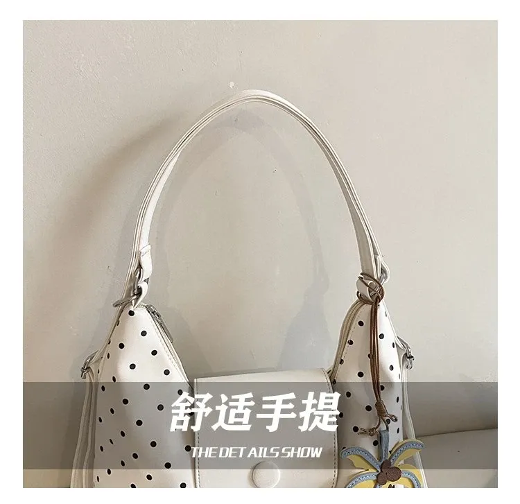Tas Selempang Wanita Bahan PU Sintetis Motif Polkadot Warna Putih Bentuk Bulat Harga Grosir