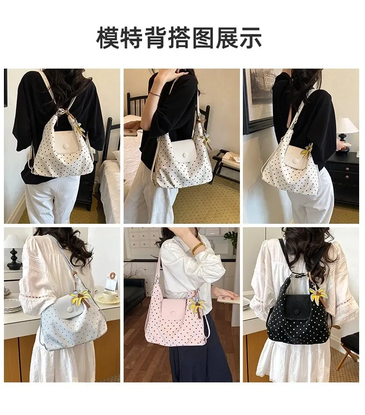 Tas Selempang Wanita Bahan PU Sintetis Motif Polkadot Warna Putih Bentuk Bulat Harga Grosir