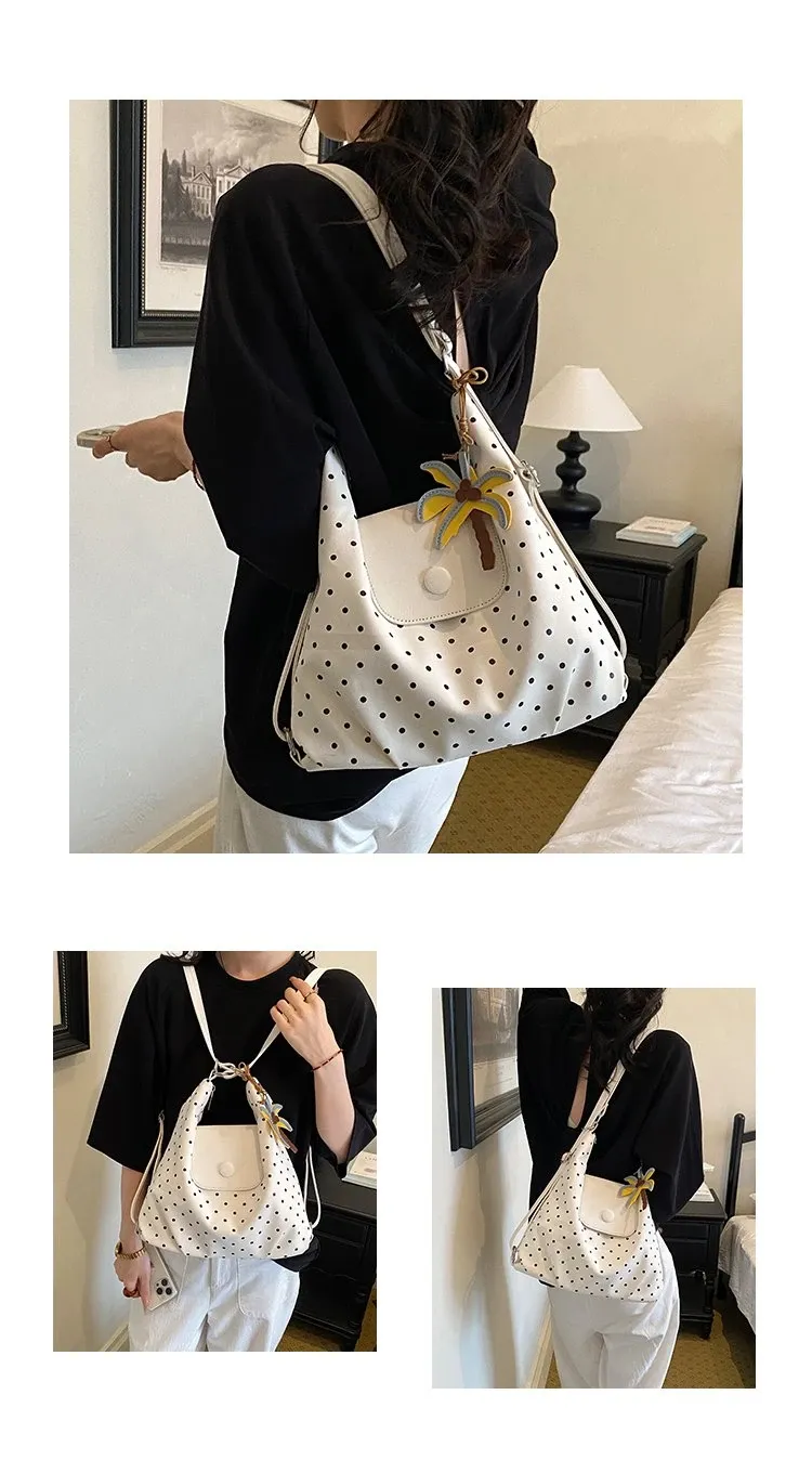 Tas Selempang Wanita Bahan PU Sintetis Motif Polkadot Warna Putih Bentuk Bulat Harga Grosir