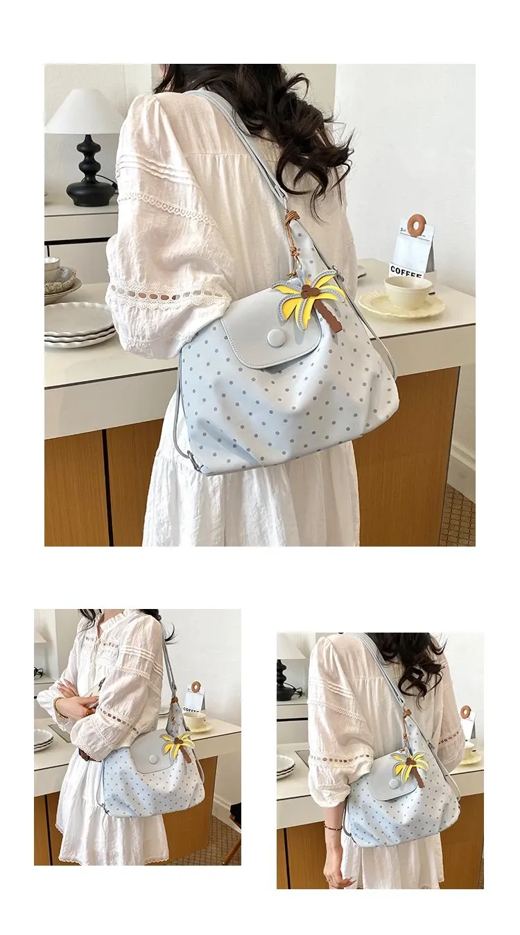 Tas Selempang Wanita Bahan PU Sintetis Motif Polkadot Warna Putih Bentuk Bulat Harga Grosir