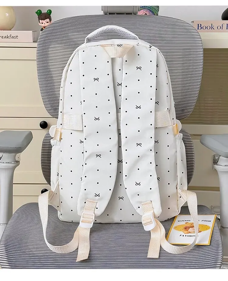 Tas Ransel Wanita Bahan Nylon Motif Polkadot Bentuk Kotak Tali Lebar Resleting untuk Toko
