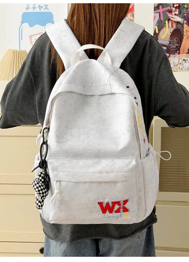Tas Ransel Wanita Bahan Polyester Polos Bentuk Kotak Tali Panjang Resleting Grosir Import
