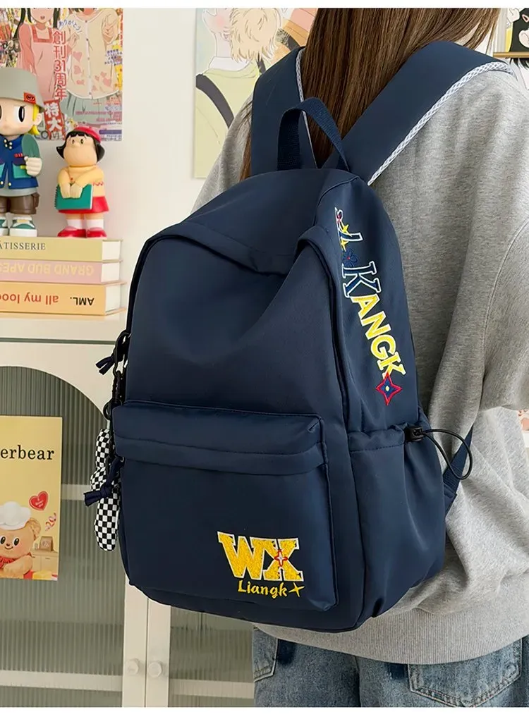 Tas Ransel Wanita Bahan Polyester Polos Bentuk Kotak Tali Panjang Resleting Grosir Import