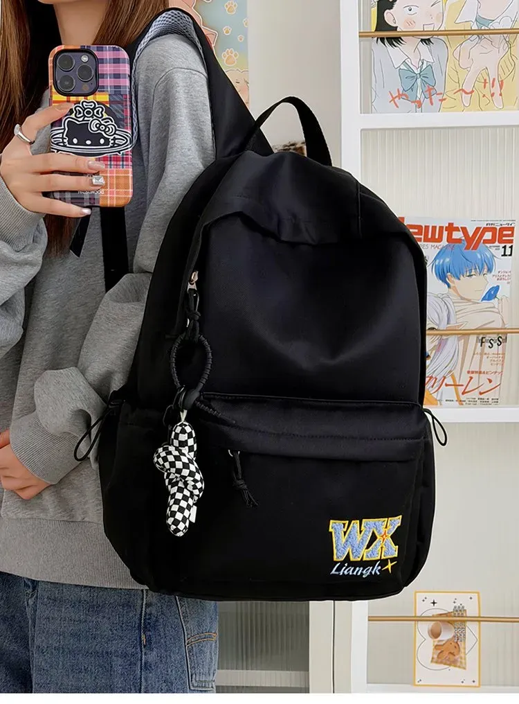Tas Ransel Wanita Bahan Polyester Polos Bentuk Kotak Tali Panjang Resleting Grosir Import