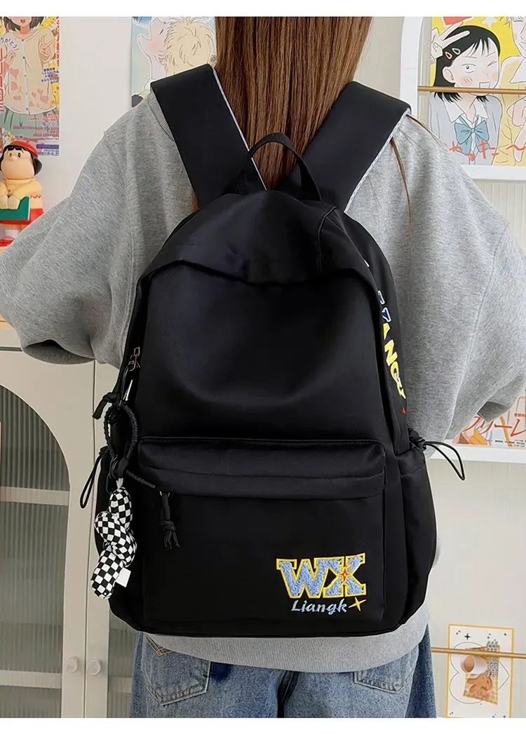Tas Ransel Wanita Bahan Polyester Polos Bentuk Kotak Tali Panjang Resleting Grosir Import