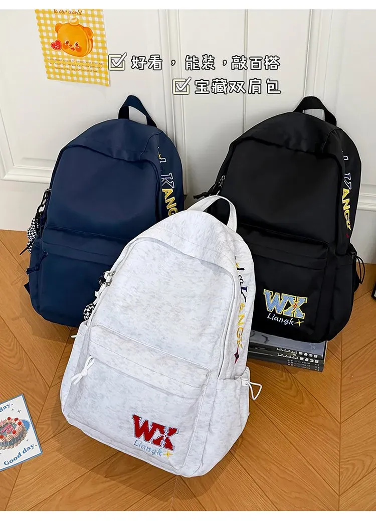 Tas Ransel Wanita Bahan Polyester Polos Bentuk Kotak Tali Panjang Resleting Grosir Import