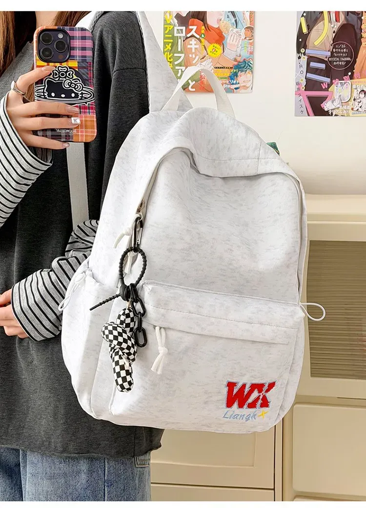 Tas Ransel Wanita Bahan Polyester Polos Bentuk Kotak Tali Panjang Resleting Grosir Import